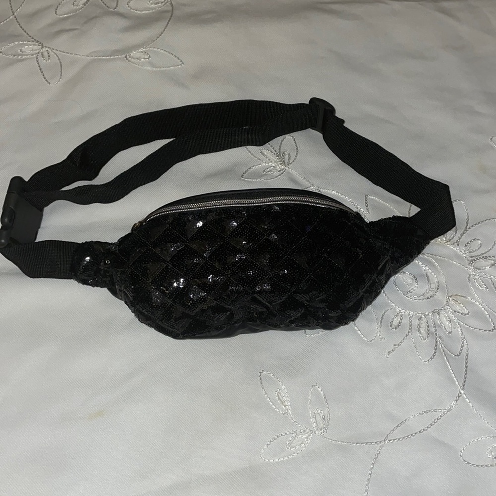 Black Sequined Adjustable Fanny Pack